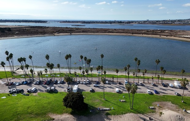 The city is looking at adding fees to park at lots in the beach areas and Mission Bay Park, seen here on Nov. 5, 2025 in San Diego, CA. (K.C. Alfred / The San Diego Union-Tribune)