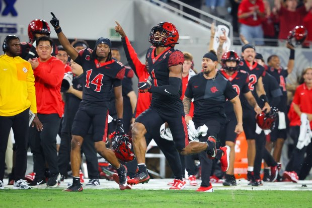 San Diego State cornerback Chris Johnson has returned two interceptions for touchdowns this season. (Meg McLaughlin / The San Diego Union-Tribune)