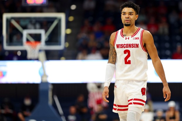 Wisconsin's Nick Boyd scored a tournament-record 36 points in the 2025 Rady Children's Invitational game against Providence at the Jenny Craig Pavilion on Thursday, Nov. 27, 2025 in San Diego, California. (Meg McLaughlin / The San Diego Union-Tribune)