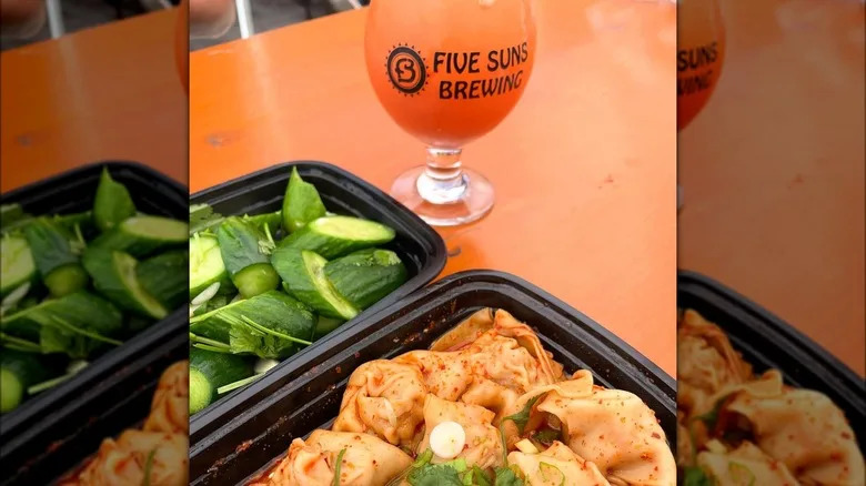 Dumplings and beer from Five Suns Brewing in Martinez, California