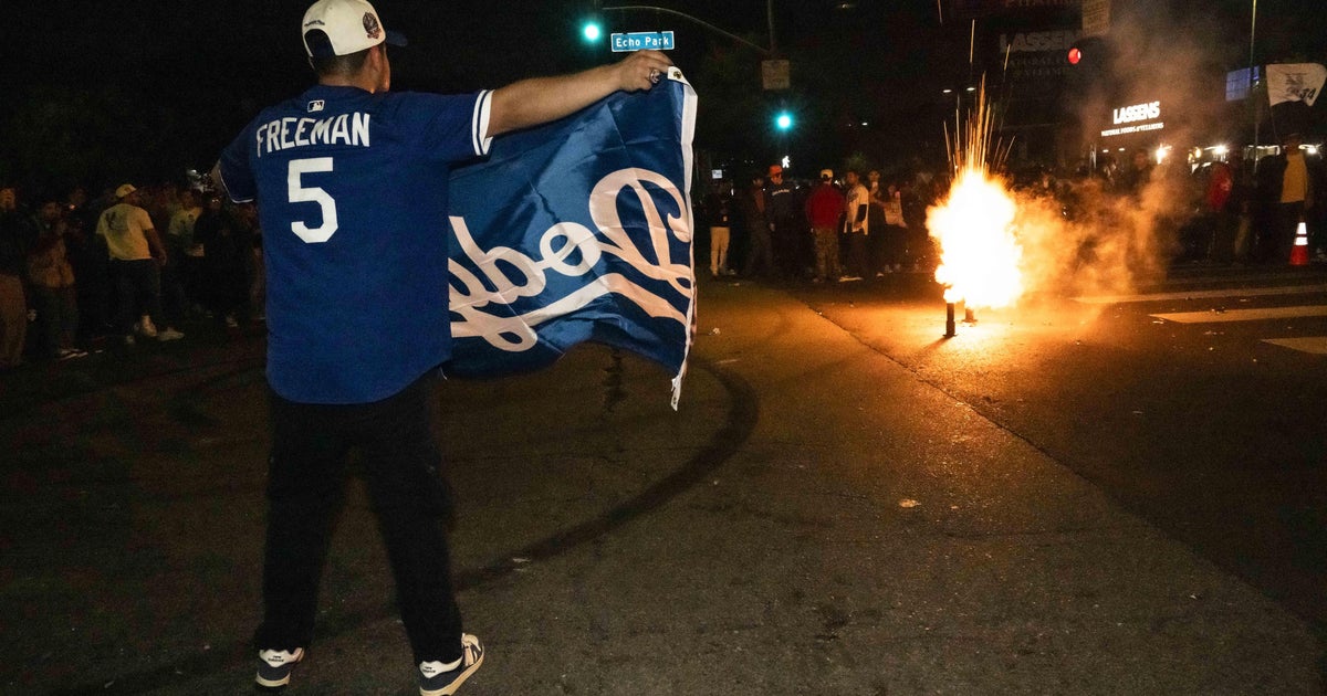 Los Angeles Dodgers fans celebrate 5-4 World Series victory