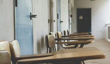 A row of empty school desks