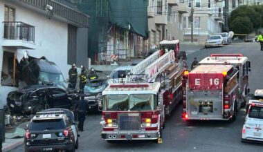 Car crash leaves pickup lodged in Marina inn, 2 injured