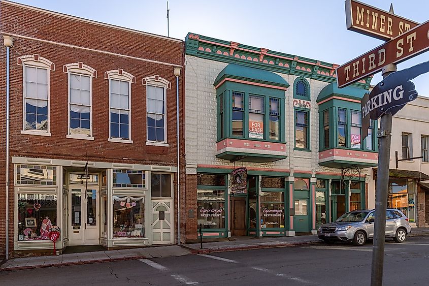 Shops on Miner Street, Downtown in Yreka, California.