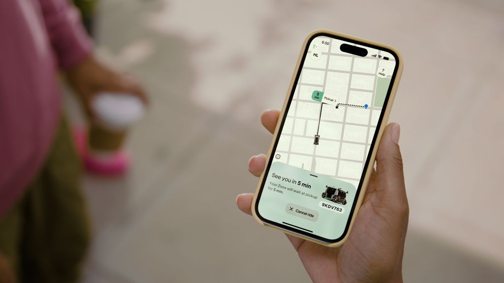 An image of what it's like to use the Zoox app to schedule a ride.