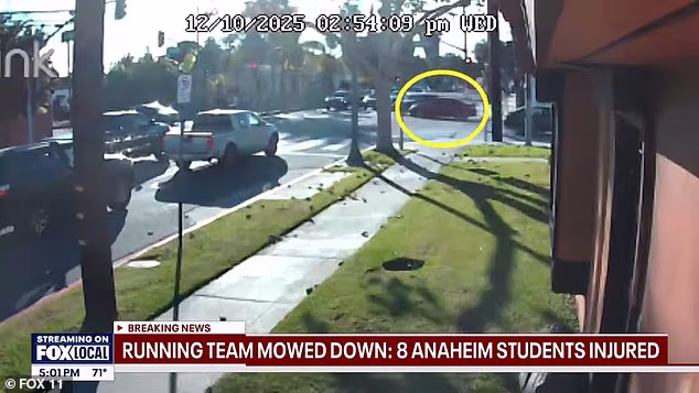A security camera caught the moment the car swerved across the intersection