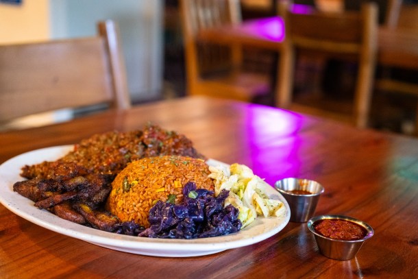 At AfroEatz, Sacramento’s new Liberian restaurant, one featured dish is Liberian jollof rice paired with whole fried fish. Louis Byrant III, OBSERVER
