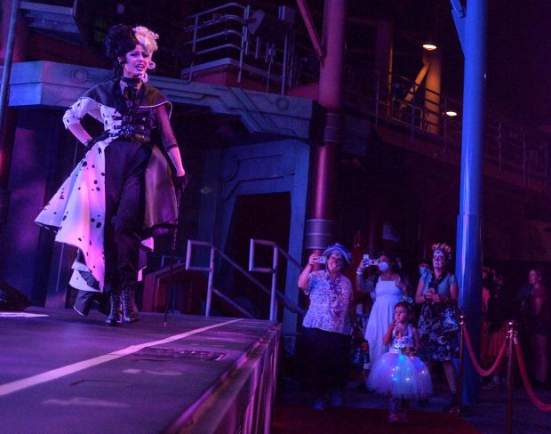 Cruella de Vil, from 101 Dalmatians and the new Disney film, Cruella, greets visitors during Oogie Boogie Bash, A Disney Halloween Party, in California Adventure at the Disneyland Resort in Anaheim, CA, on Thursday, September 9, 2021. (Photo by Jeff Gritchen, Orange County Register/SCNG)