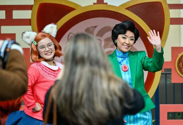 Ming Lee and Mei Lee from Pixar's Turning Red greet visitors on San Francisco Street during Lunar New Year at Disney California Adventure on Tuesday, Jan. 23, 2024, in Anaheim, CA. (Photo by Jeff Gritchen, Orange County Register/SCNG)