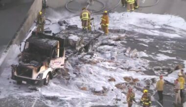Truck fire shuts down 405 Freeway north near Sherman Oaks