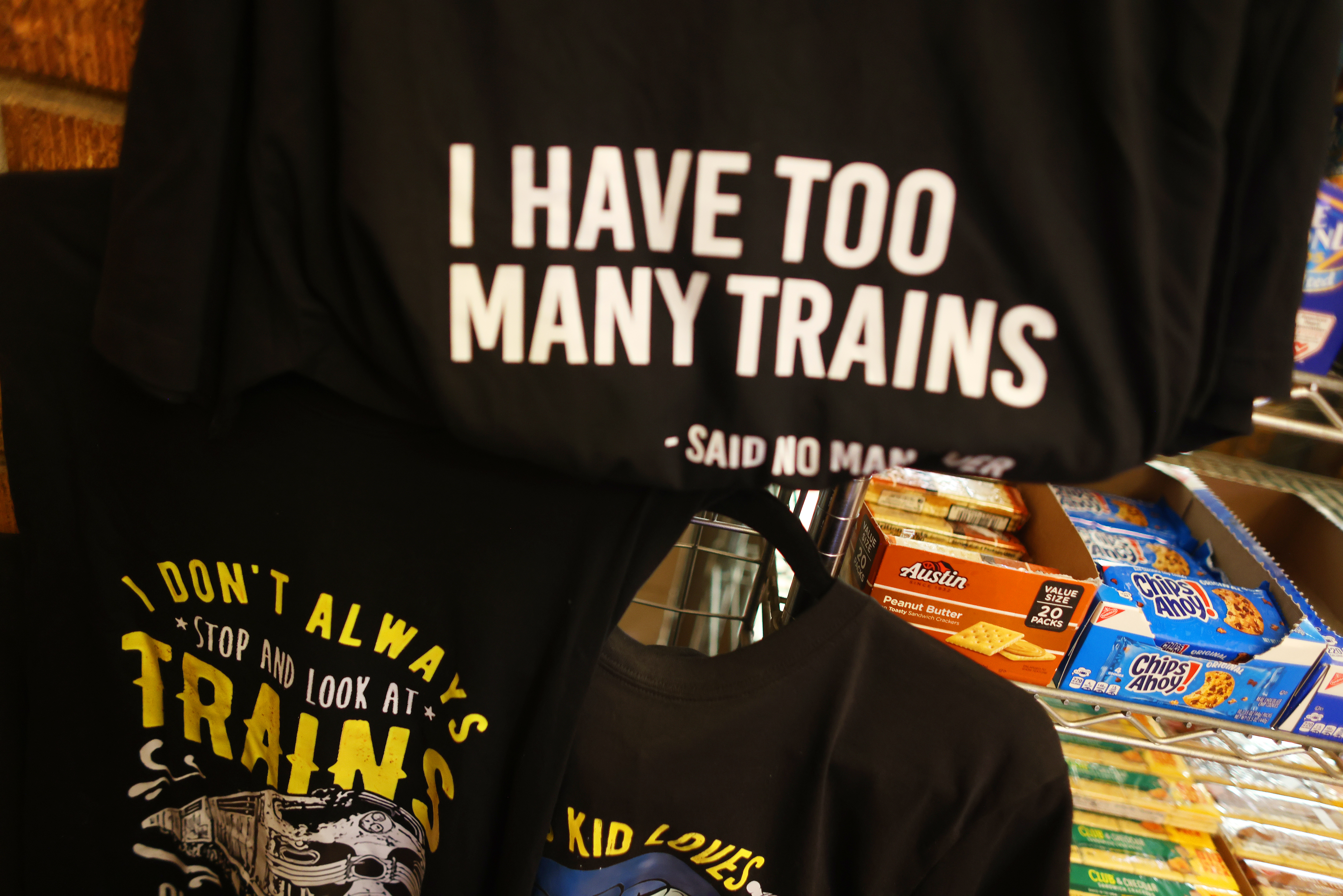 Shirts and candy for sale at McCarthy’s Newsstand in the...