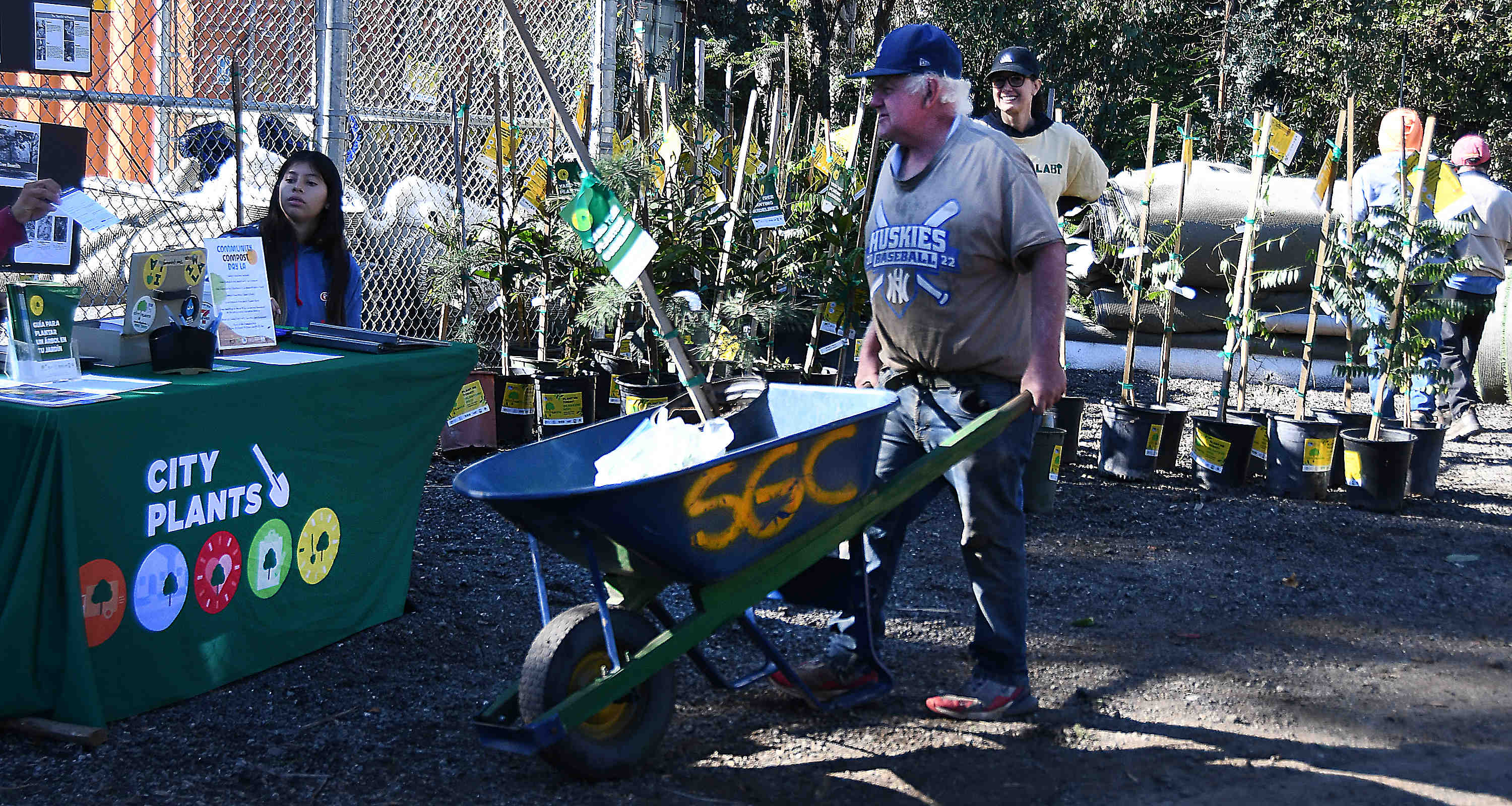 Volunteers get the free trees ready to be picked up...