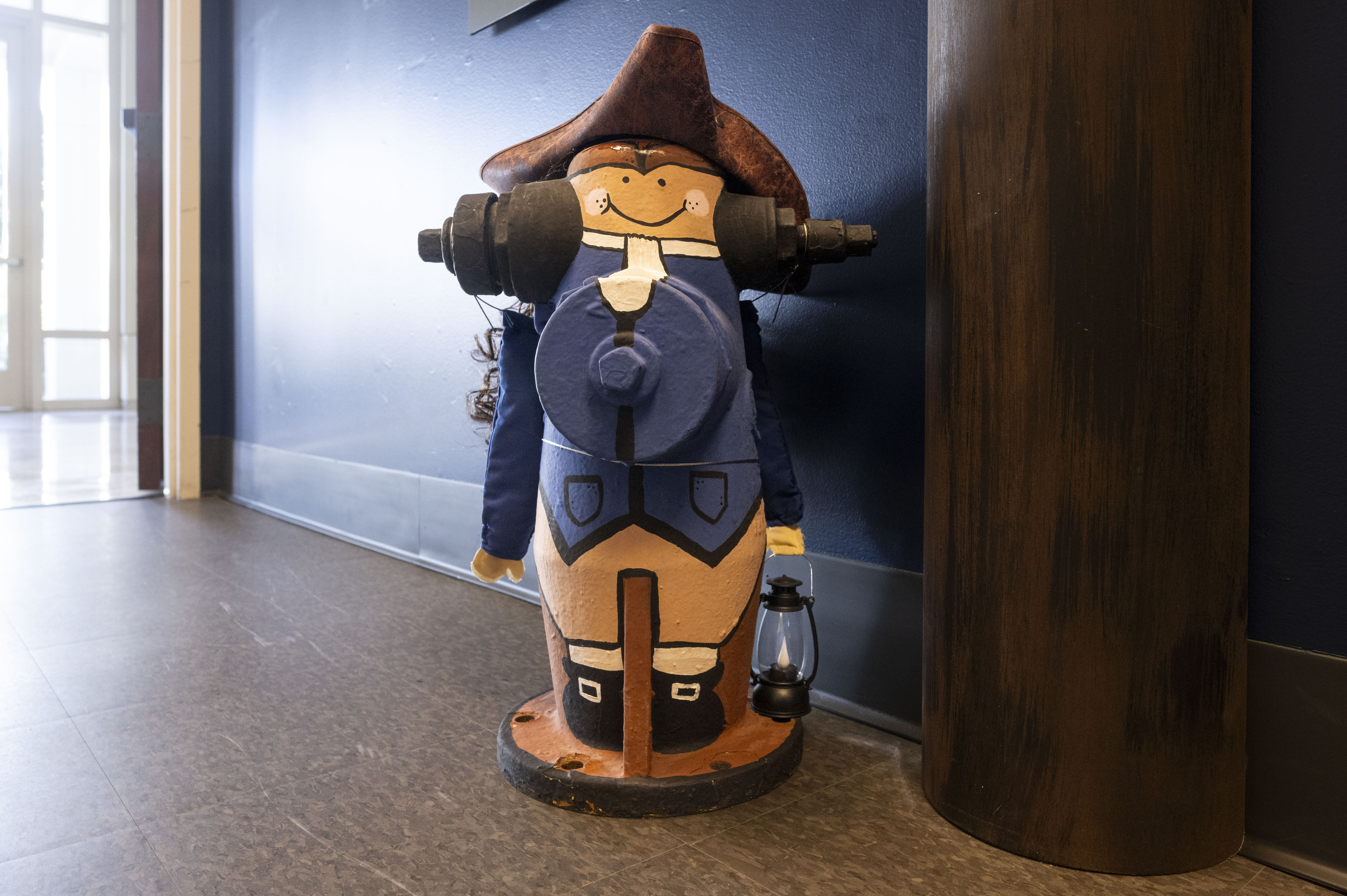 A painted fire hydrant is on display at the exhibit...