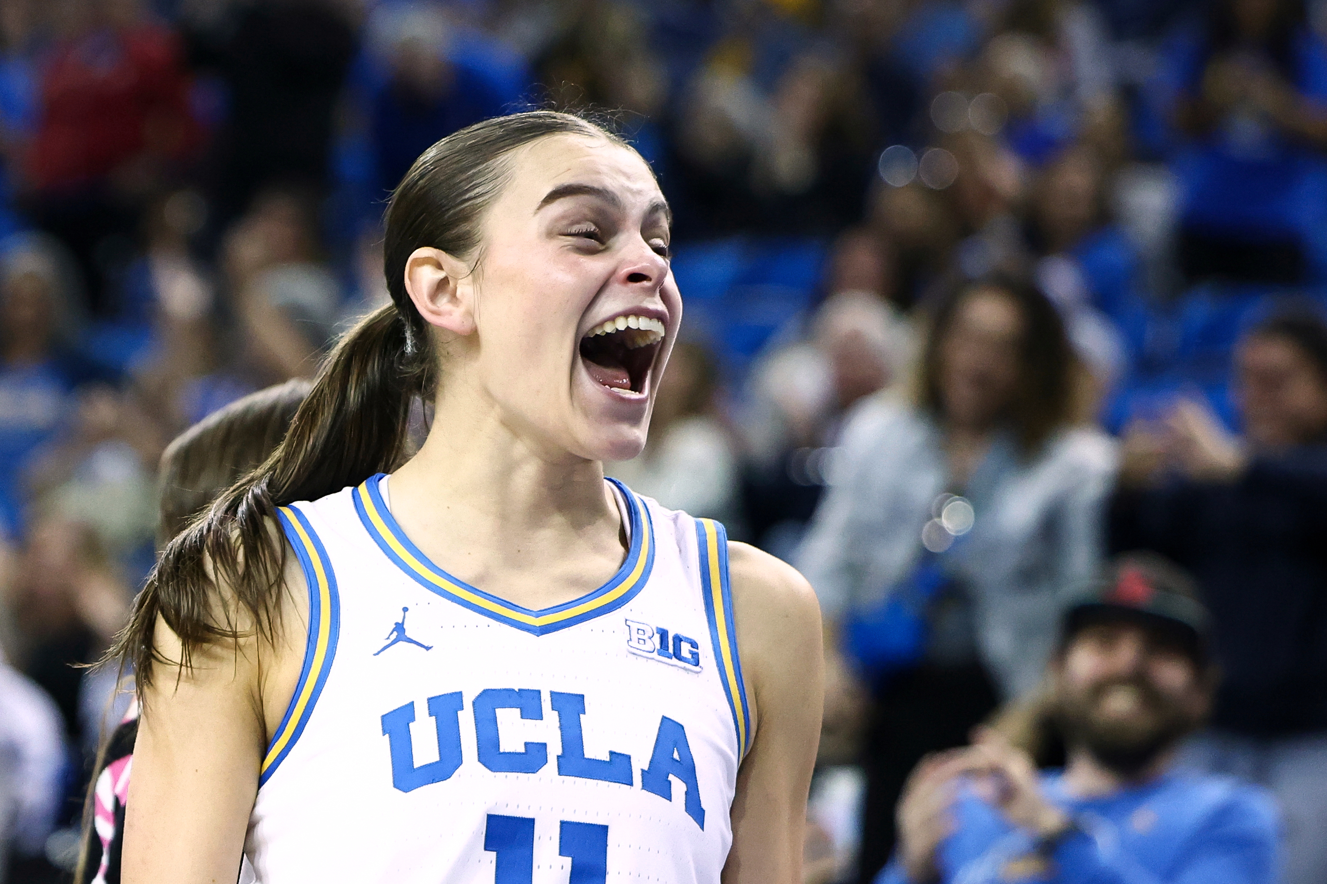 UCLA guard Gabriela Jaquez celebrates during the second half of...