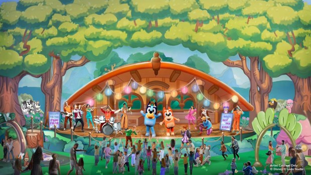 Concept art of the "Bluey's Best Day Ever" show coming to the Fantasyland Theatre at Disneyland. (Courtesy of Disneyland)