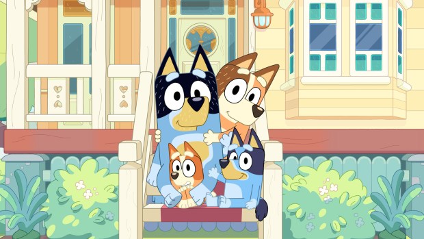 Bandit (Dad), Chilli (Mom), Bingo (Little sister) and Bluey (Big sister) from the "Bluey" animated television show on the Disney+ streaming service. (Courtesy of Ludo Studio)