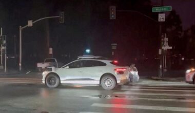 A Waymo car is halted on the road amid a power outage in San Francisco, California, U.S., December 20, 2025, in this screengrab obtained from a social media video.