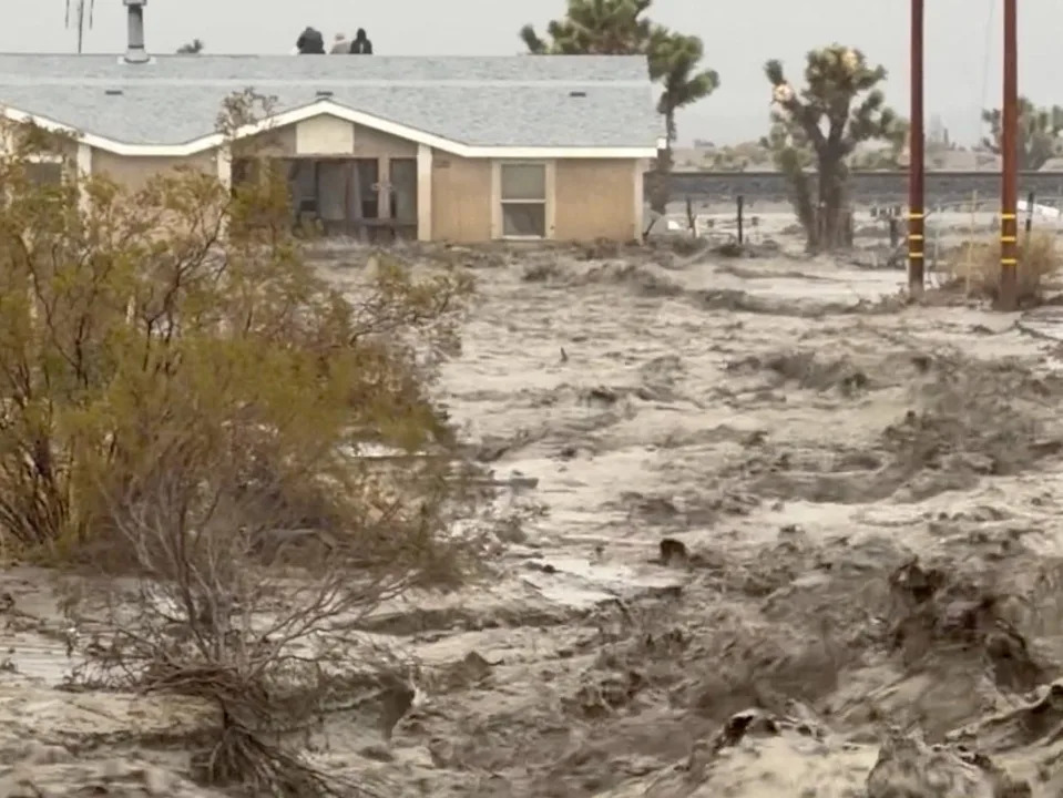 Aftermath of torrential rains, in San Bernardino County, California
