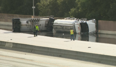 Overturned tanker blocks traffic on Highway 101 in San Jose