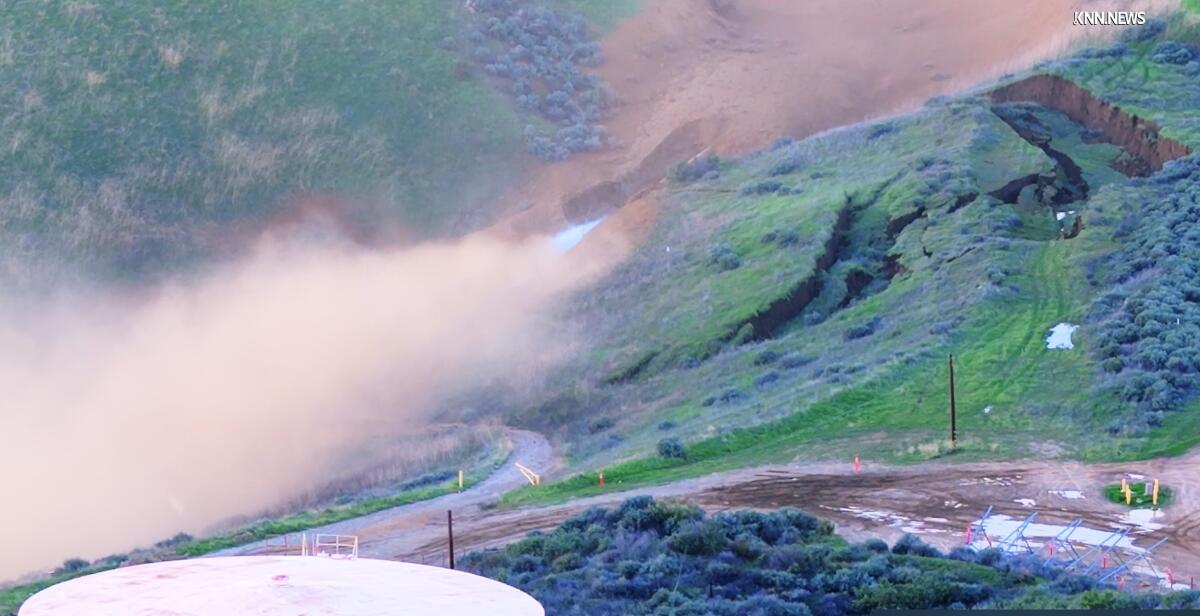 A landslide in Castaic has ruptured an underground gas line.