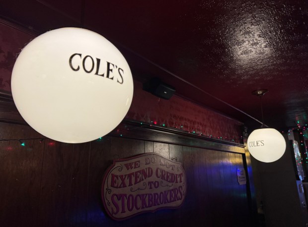 The globe lamps inside Cole's French Dip seem like a part of old L.A. (Photo by David Allen, Inland Valley Daily Bulletin/SCNG)