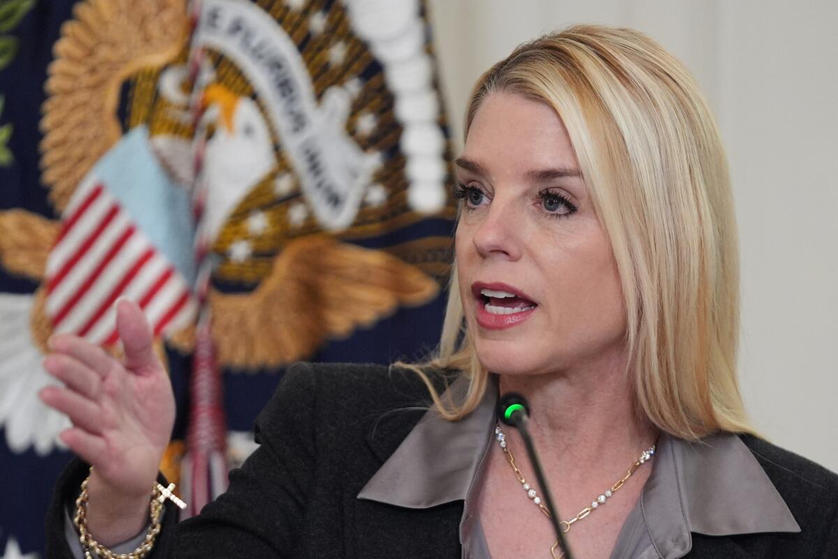 Atty. Gen. Pam Bondi speaks at the White House in October. 