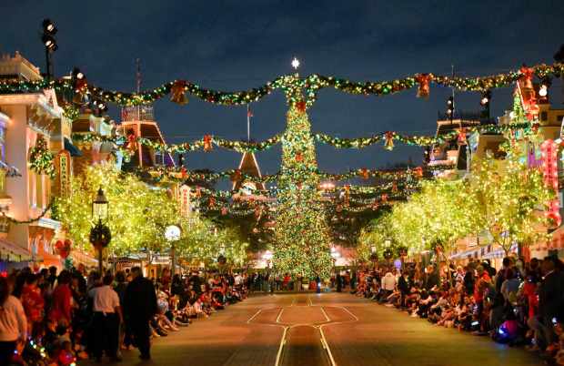 Main Street U.S.A. is lit up for the holidays during Disney Merriest Nites at Disneyland in Anaheim, CA, on Tuesday, November 16, 2021. (Photo by Jeff Gritchen, Orange County Register/SCNG)