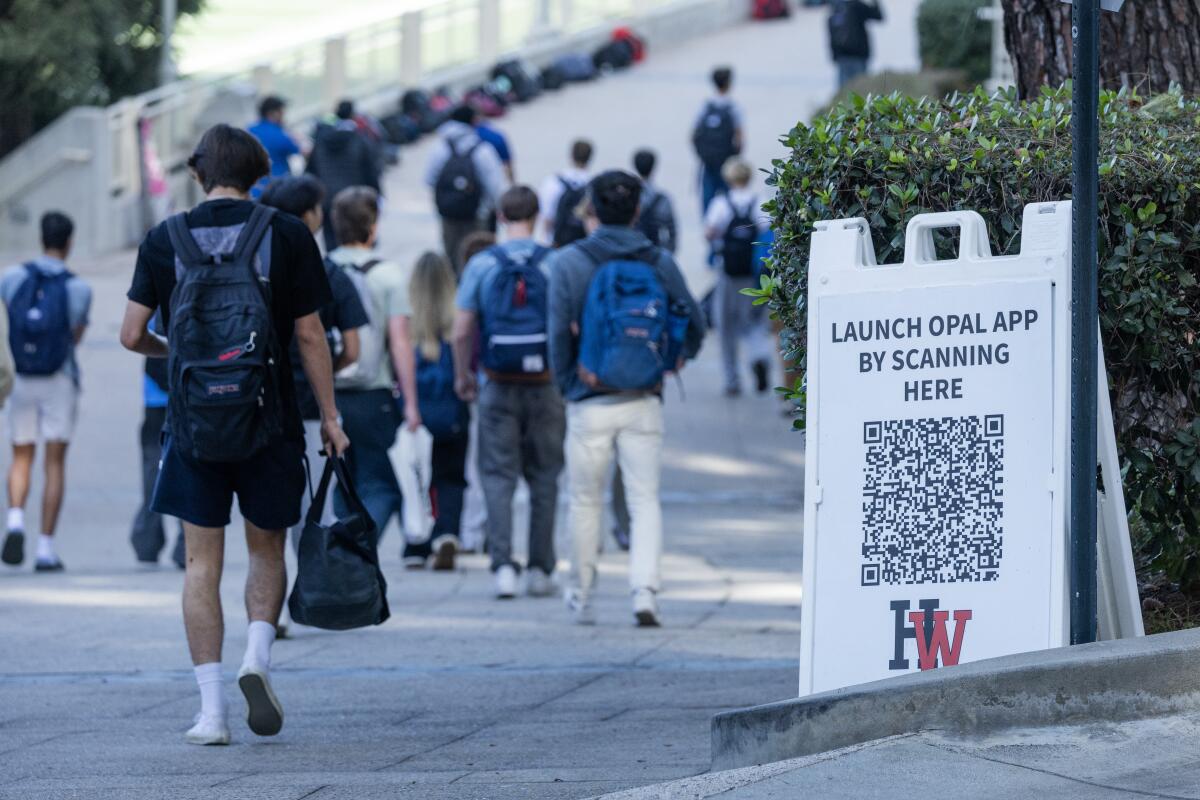 Students walk to class at Harvard-Westlake School in Studio City