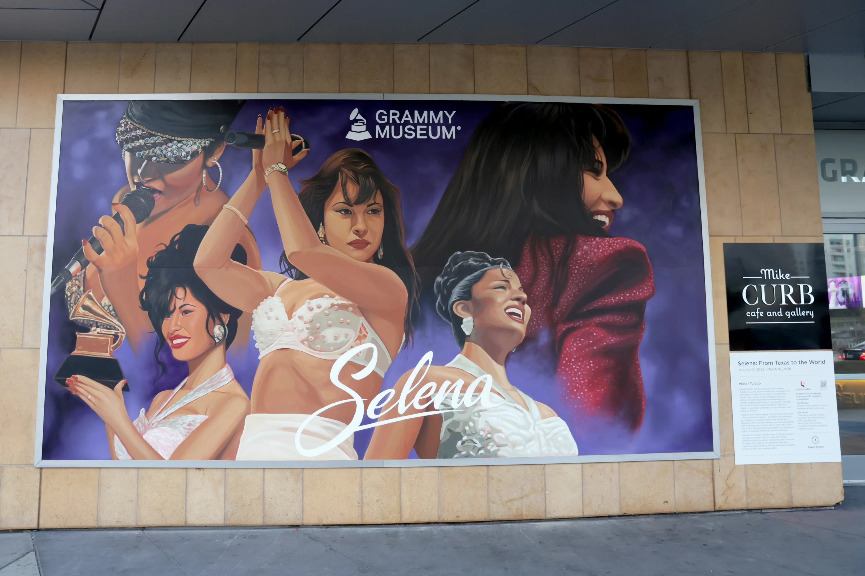Mister Toledo's Selena mural at the Grammy Museum L.A. Live.