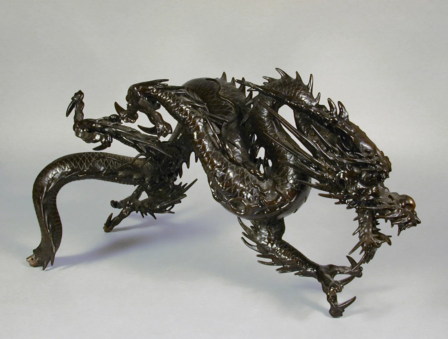 A bronze dragon sculpture