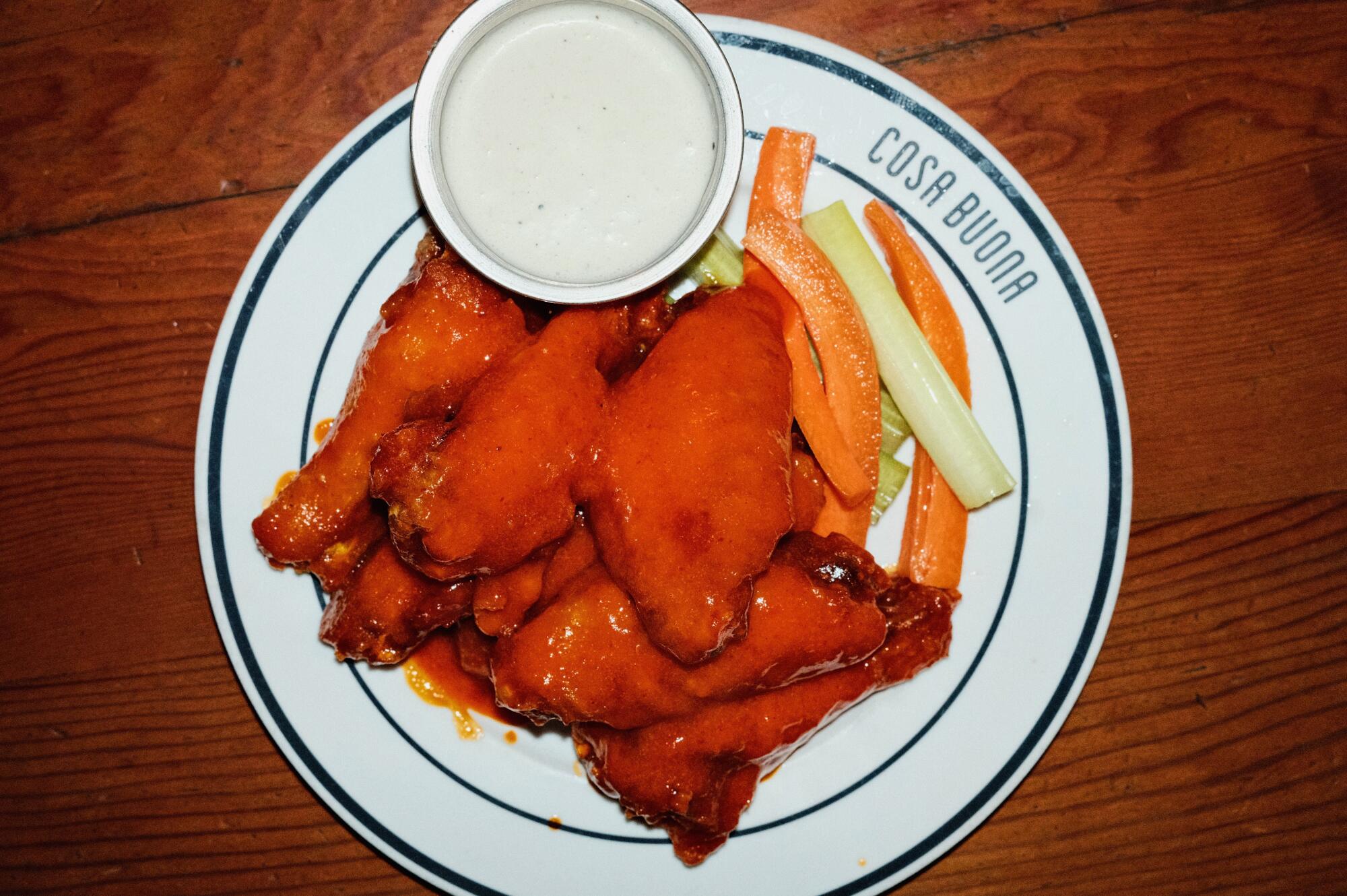 Cosa Buona's chicken wings with house-made Gorgonzola dipping sauce.