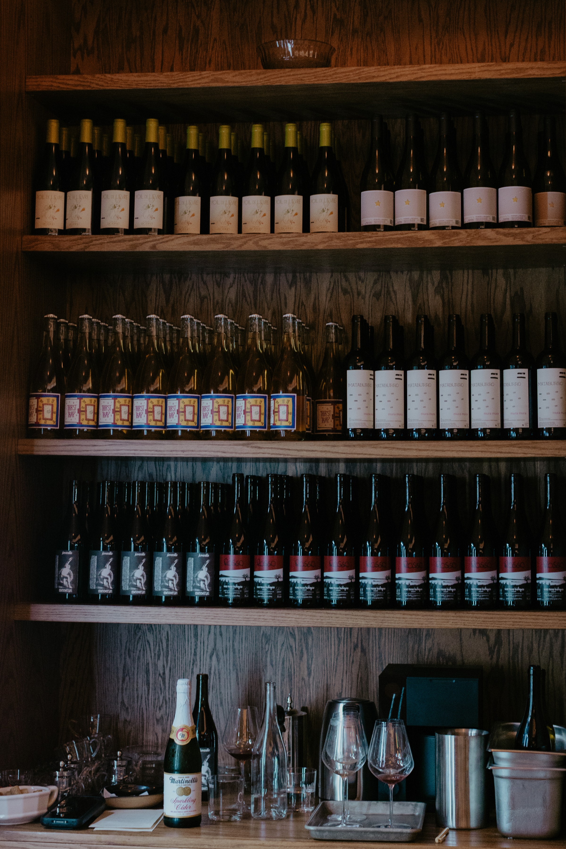 Wines on the wall at Little Fish.