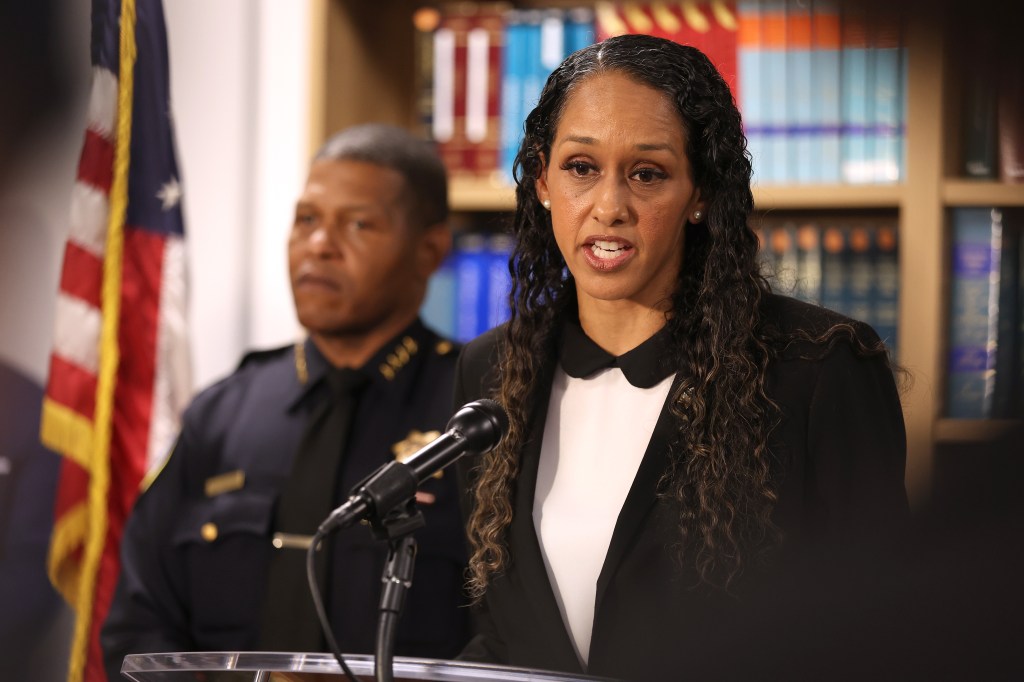 San Francisco District Attorney Brooke Jenkins speaks at a news conference.