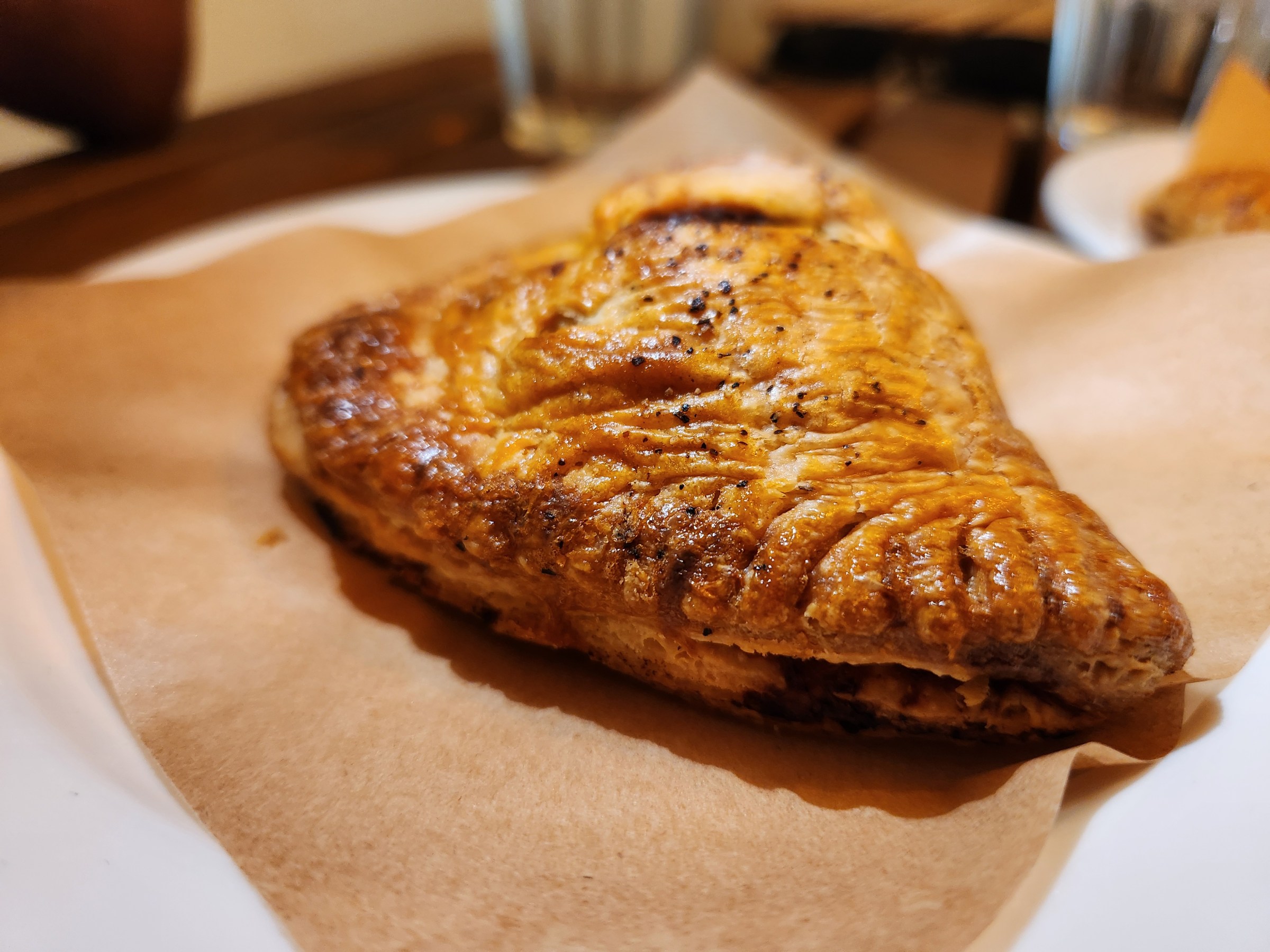 Golden-brown breakfast turnover.