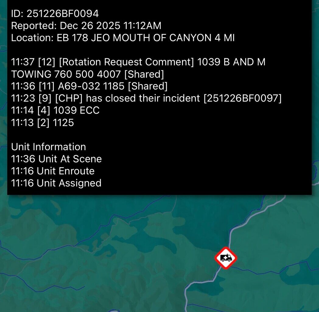 Traffic Collision in Kern Canyon, HWY 178