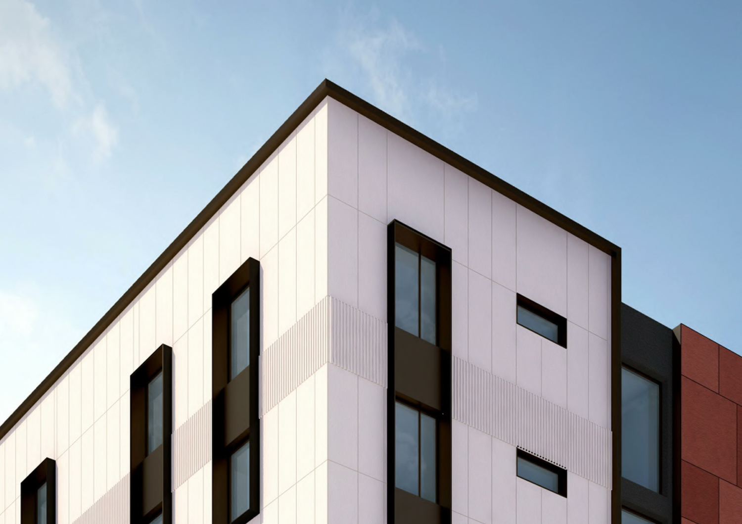 2125 Telegraph Avenue corner facade closeup, rendering by Gensler