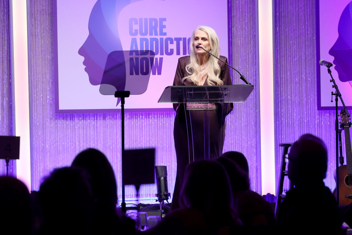 BEVERLY HILLS, CALIFORNIA - NOVEMBER 10: Nancy Davis speaks onstage during Cure Addiction Now's 2nd annual fundraising evening at The Beverly Hills Hotel on November 10, 2025 in Beverly Hills, California. (Photo by Amy Sussman/Getty Images for Cure Addiction Now)