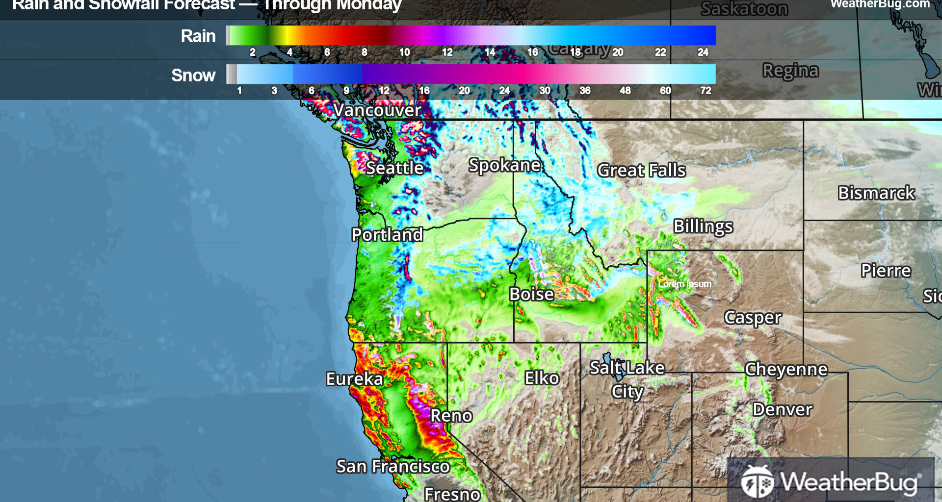 Rain And Snow Totals Through Monday