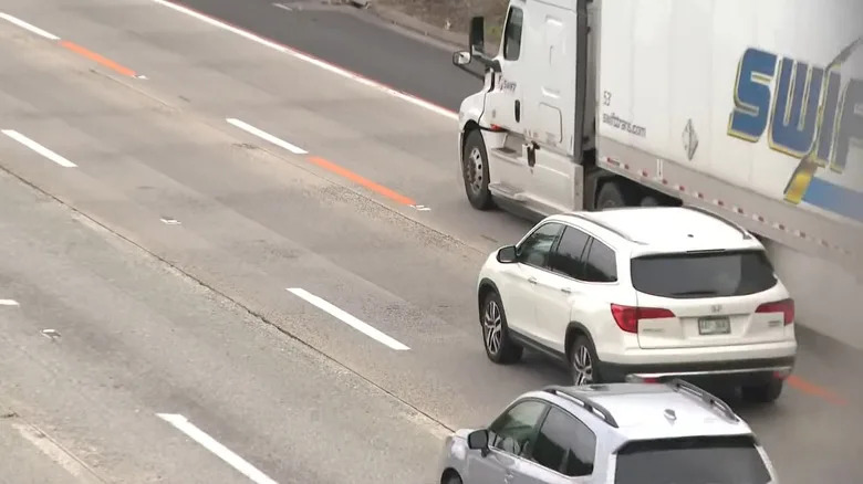 White and orange stripes on a California highway