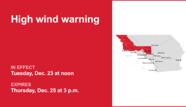 5 Freeway north of LA placed under a high wind warning from Tuesday to Thursday – wind gusts reaching 70 mph – Redlands Daily Facts