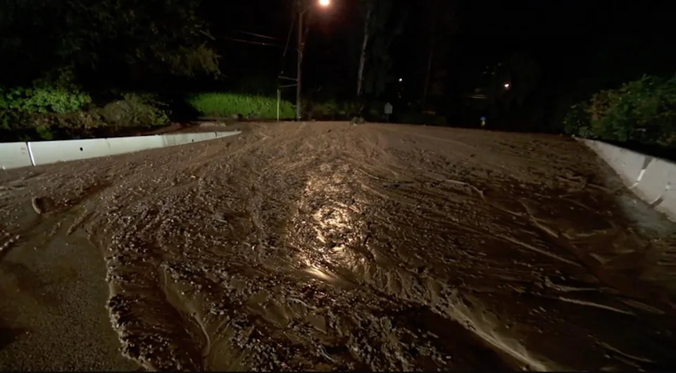 A mudslide in Altadena, California, in the early hours of Dec. 25, 2025. / Credit: CBS News