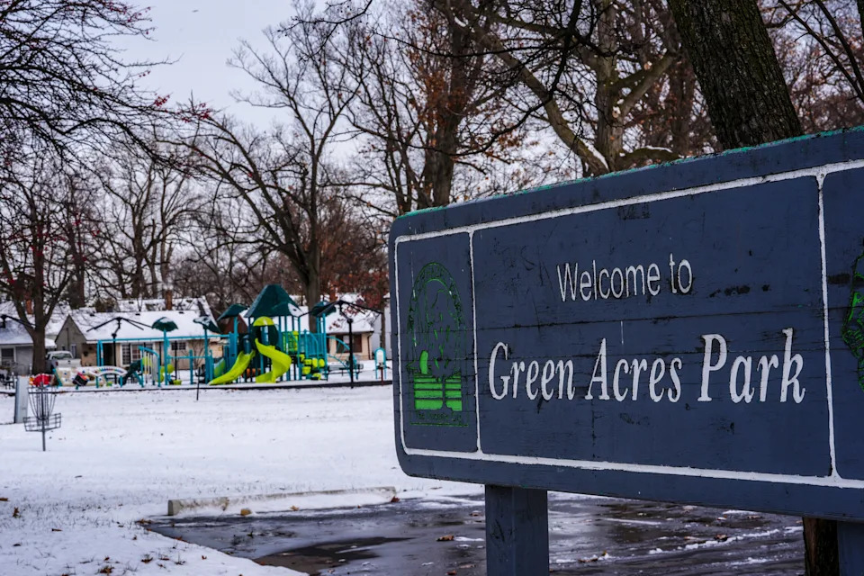 Green Acres Park serves as community hub where festivals and parties are held behind the community center in Hazel Park, Mich., Dec. 1, 2025.