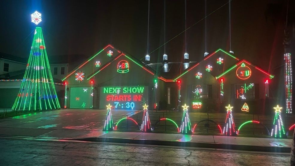 The Brewster Family Light Show begins at 6pm and leads with a countdown to showtime. The light show is 20 mins long and features a variety of holiday music and comedy skits, located at 11512 Tagus Drive. PHOTO: KBAK{p}{/p}