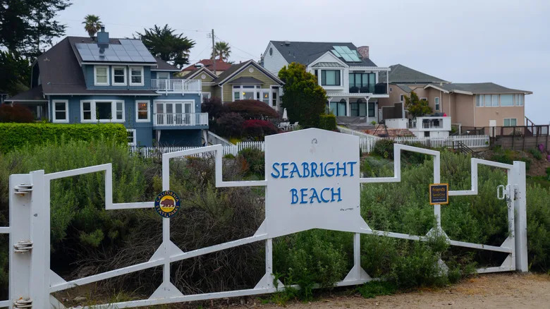 Oceanfront homes near the entrance of Seabright State Beach in Santa Cruz, California