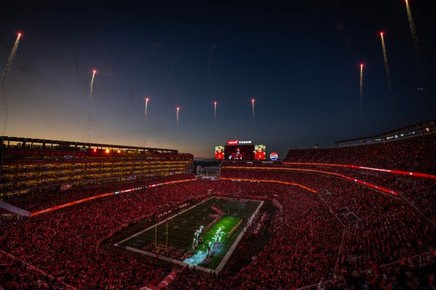 San Francisco 49ers starting quarterback Brock Purdy (13) runs onto the field during player introductions before the start of their NFL game at Levi's Stadium in Santa Clara, Calif., on Sunday, Dec. 28, 2025. (Jose Carlos Fajardo/Bay Area News Group)
