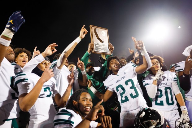 El Cerrito celebrates after winning against Menlo-Atherton during the NorCal Division 4-A championship at Menlo-Atherton High School in Atherton, Calif., on Saturday, Dec. 6, 2025. (Shae Hammond/Bay Area News Group)