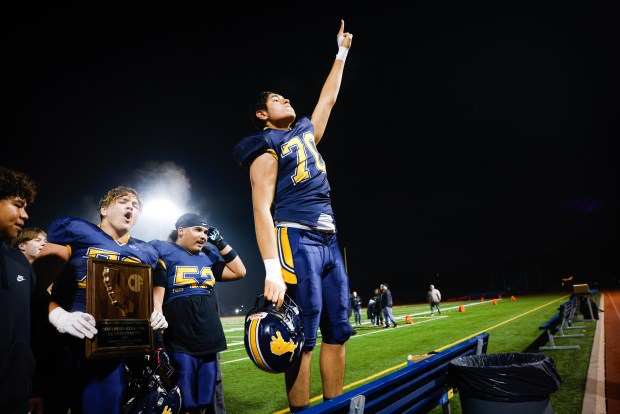 Lincoln celebrates after winning against Gridley during the CIF NorCal championship game at Lincoln High School in San Jose, Calif., on Friday, Dec. 5, 2025. (Shae Hammond/Bay Area News Group)