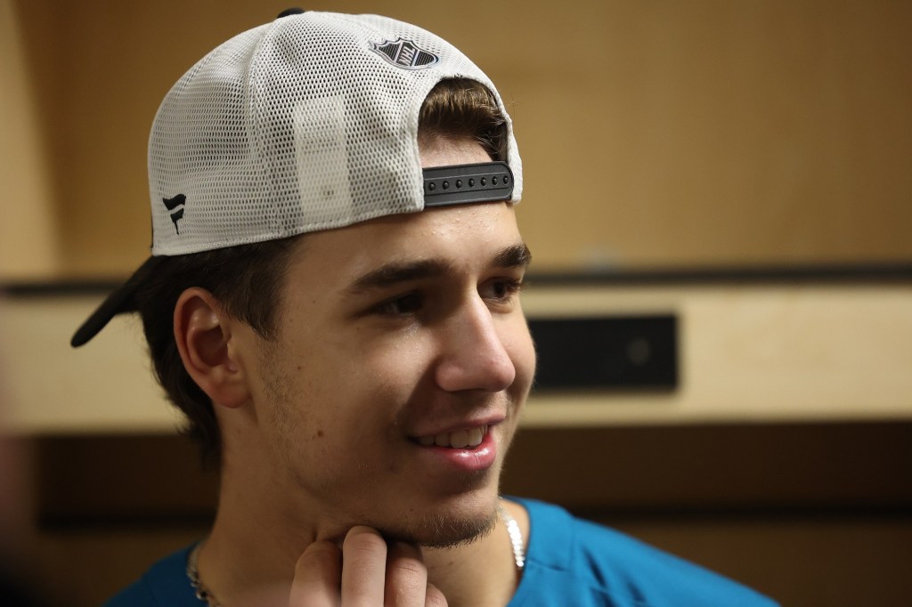 San Jose Sharks' Macklin Celebrini sees Sidney Crosby; Michael Misa waits