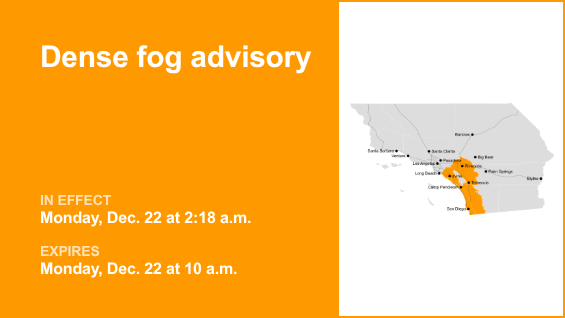 Dense fog advisory for Orange County until Monday morning – quarter mile visibility – Orange County Register