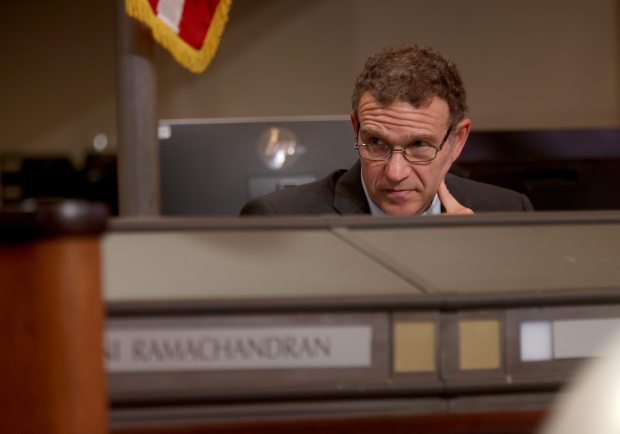 City Councilmember Zac Unger listens during an Oakland City Council meeting at City Hall in Oakland, Calif., on Tuesday, Dec. 16, 2025. The Oakland City Council voted 7-1 to award Flock Safety a new contract to maintain an existing network of 300 cameras in the city. (Jane Tyska/Bay Area News Group)